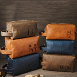 Personalized Mens Leather Travel Toiletry Bag for Anniversaries, Groomsmen Best Man Proposal Wedding Gifts Bags Dopp Kit For Him