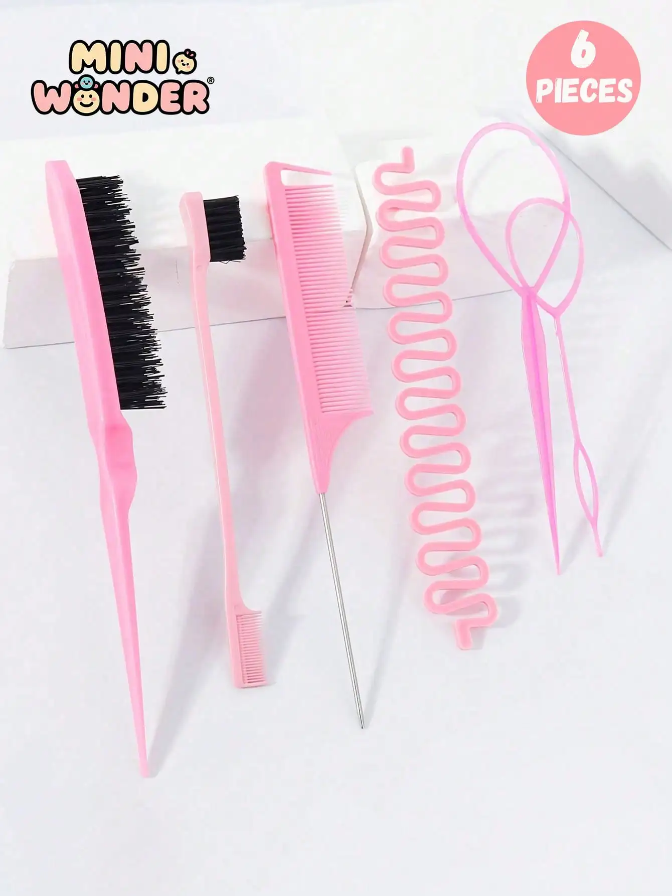

6pcs Hair Styling Brush Set, Including 1 Teasing Brush, 1 Rat Tail Comb, 1 Hairline Comb, 1 Braiding Tool, 2 French Braiding Tools, Styling Accessories, Essential For Salon