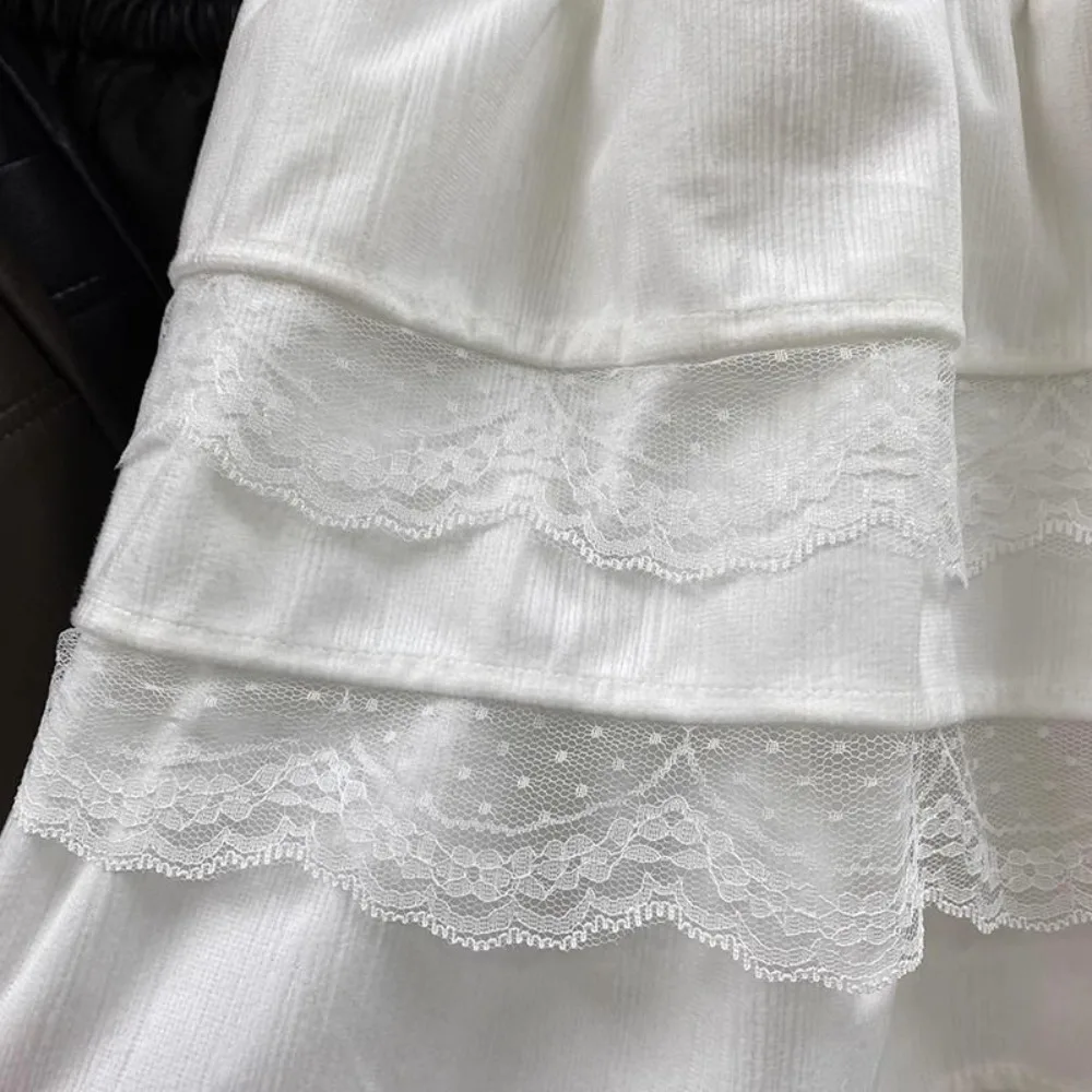New 2025 Autumn Winter Plus Size Tweed Style Cake Skirt, Lace Trim Puffy Skirt With Lining, Anti-Exposure Mini Skirt For Women
