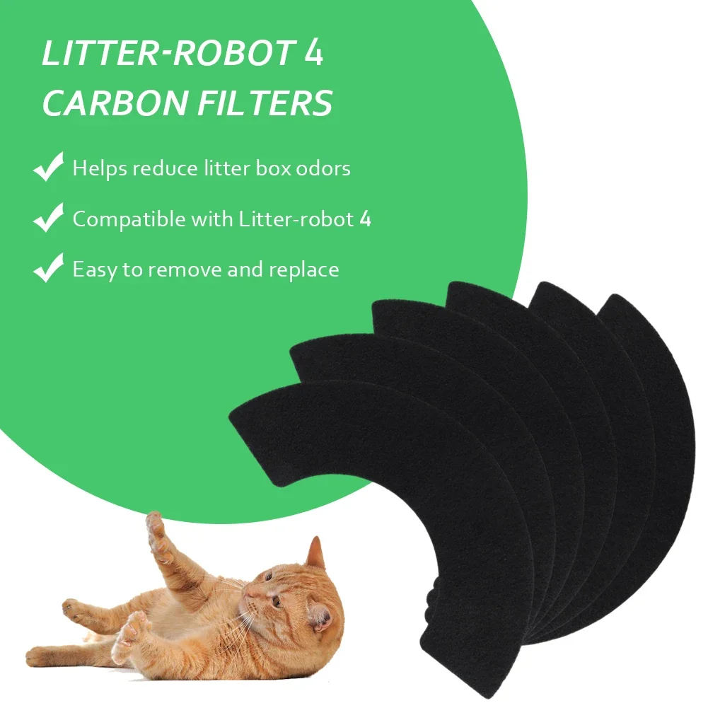 6pcs Cat Litter Box Filter Easy Install Toilet Pan Accessories Absorb Odors Durable Activated Carbon Fit For Litter-Robot 4