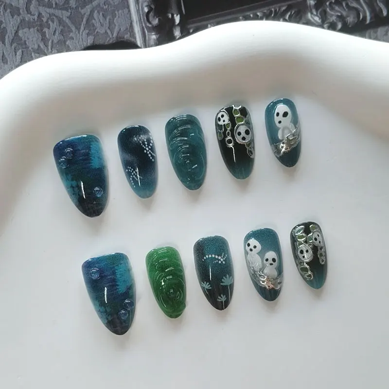 10Pcs Cartoon Pumpkin Cute Ghost Halloween Nail Stickers Gilded Manicure Decals Press on Nails Nail Art Fake Nail Reusable - view 3