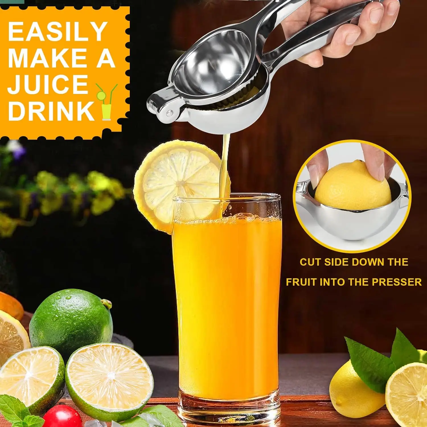 Lemon Squeezer, Large Handhelp Juicer for Lemon, Stainless Steel Hand Press Citrus Juicer, Lime Squeezer Bar Tool