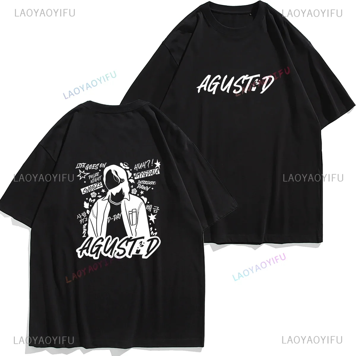 Suga Agust D T Shirt Duplex Printing Men Women T Shirts Kpop Hip-hop Hipster Summer Short-sleev Trending Graphic Cotton Tee