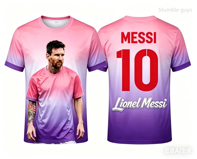 Herren Sommer Casual Workout Messi Fußball-Muster Kurzarm T-Shirt Sporttrikot Kinder Jungen Streetwear Outdoor