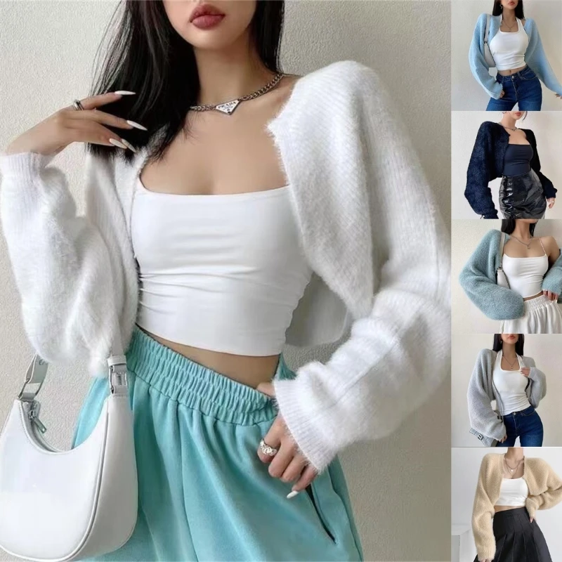 Women's Long Sleeve Tops Open Front Cardigan Sweater Fashion Oversized Crop Tops Dropship