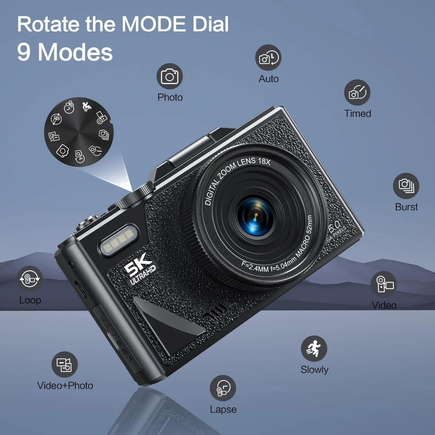 5K Digital Camera 48MP Vlogging Camera with Flip Screen