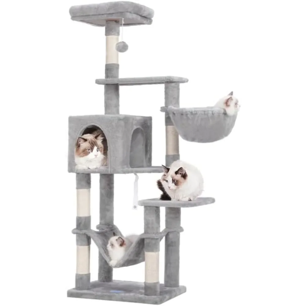 

Hey-brother Cat Tree with Large Hammock, Multi-Level Cat Tower for Indoor Cats, Cat Condo with Sisal-Covered Scratching Posts an