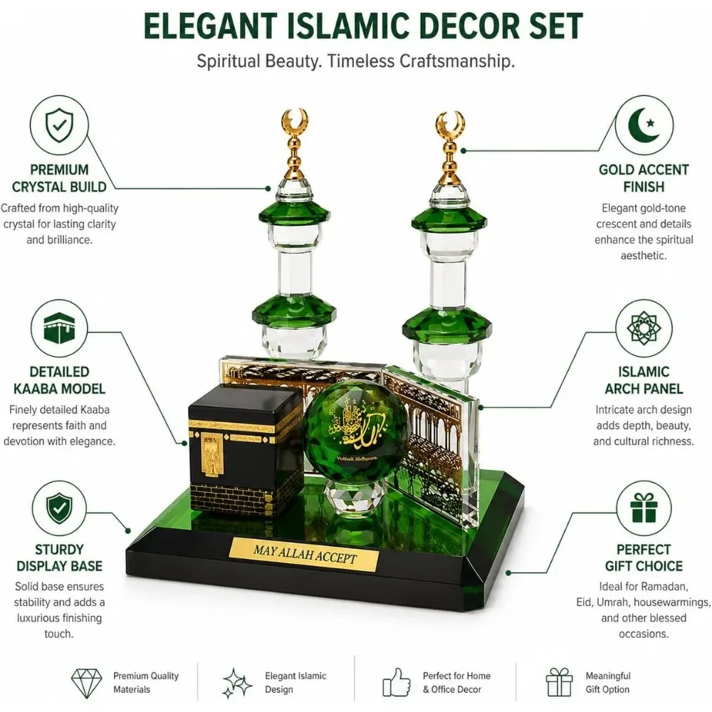 Kaaba Model Crystal Glass Ornament Mecca Mosque Souvenir Islamic Gift for Muslim Home Decor Ramadan Eid Mubarak Table Decor