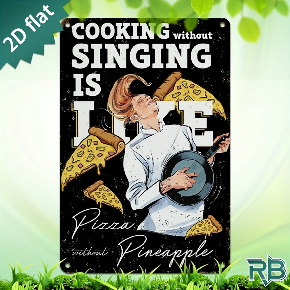 New Trendy HD Metal Wall Art - Vintage Retro 2D Flat Design Funny Kitchen Quote Sign Featuring 