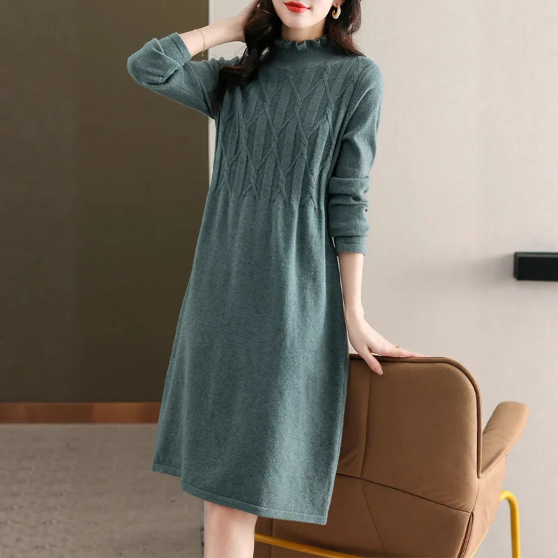 

Knitwear Female Clothing Versatile Pullovers Tops Ruffled Edge Elegant Women's Sweater Dress Fall Winter Knit Woman Clothes