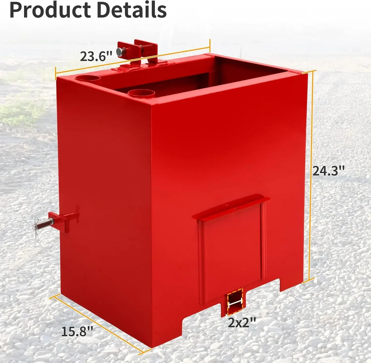 YINTATECH 3 Point Hitch Ballast Box With 2'' Quick Hitch Receiver for 3 Point Cat 1 800LBS
