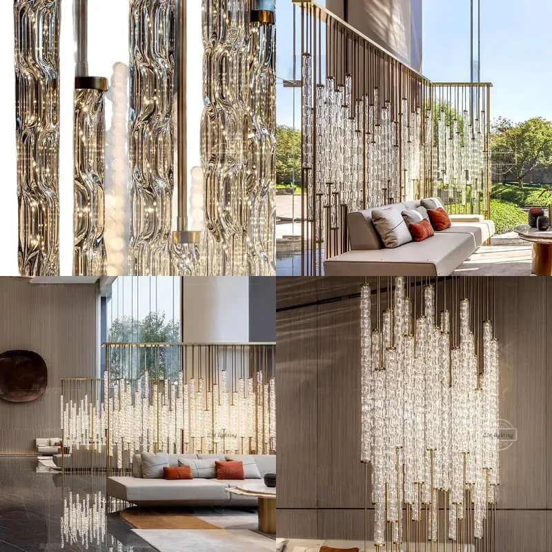 Modern Stainless Steel Glass Column Screen Crystal Partition Wall for Hotel Lobby Sales Department Simple Light Thread Design
