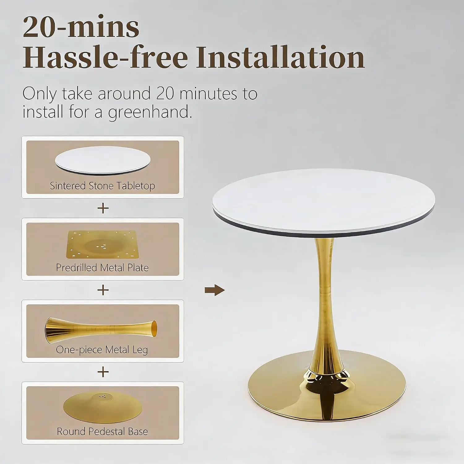 Marble Tabletop Heat-resistant Scratch-resistant Sturdy Metal Pedestal Base Hold Up to 330 lbs for Nook, Cafe