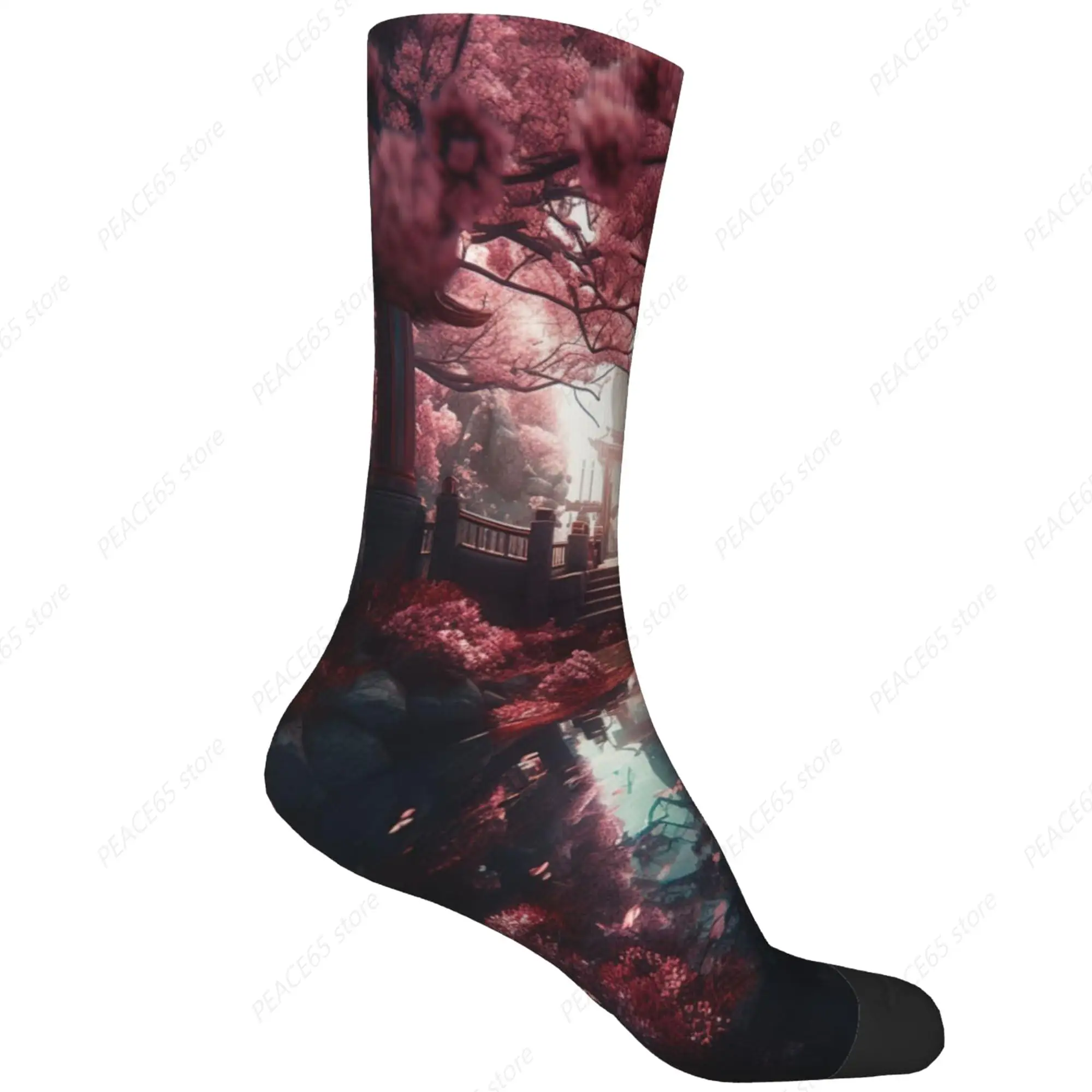 Cherry Blossoms Lake Crew Socks, Cool & Funny Socks For Women Men, Gifts Ideal