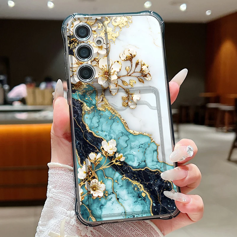Sandstein-Marmor-Print Handyhülle für Samsung Galaxy S26 S25 S24 S23 Ultra S22 Plus S25 Edge S25 FE Transparente Kartenfach-Brieftaschenhülle