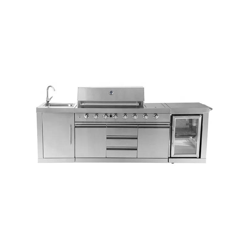 Volledige set grote BBQ-grillkeuken buiten roestvrijstalen modulaire BBQ-keukeneiland met gootsteenkast