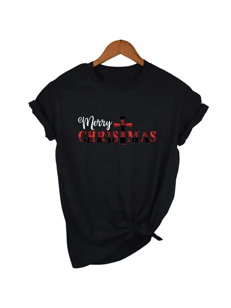 Cross Jesus Believe Aesthetic Harajuku T-shirt Christmas Christian Women Graphic T-Shirts Xmas Gift Tops