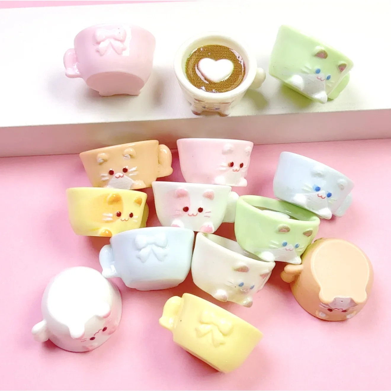 DIY Resin Cabochon Flatback 3D Cat Shape Cup Miniature for Scrapbooking Jewelry Making Phone Case
