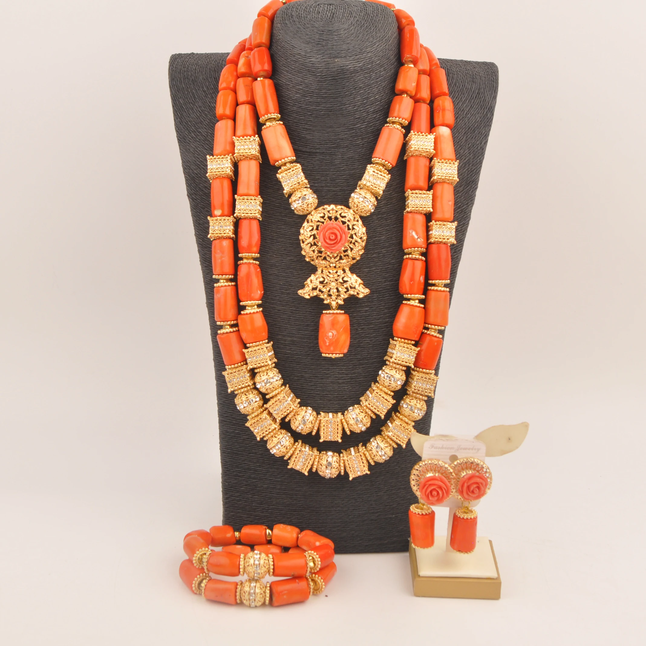 

Natural Coral African Necklace Wedding collection Orange Nigerian fashion jewelry