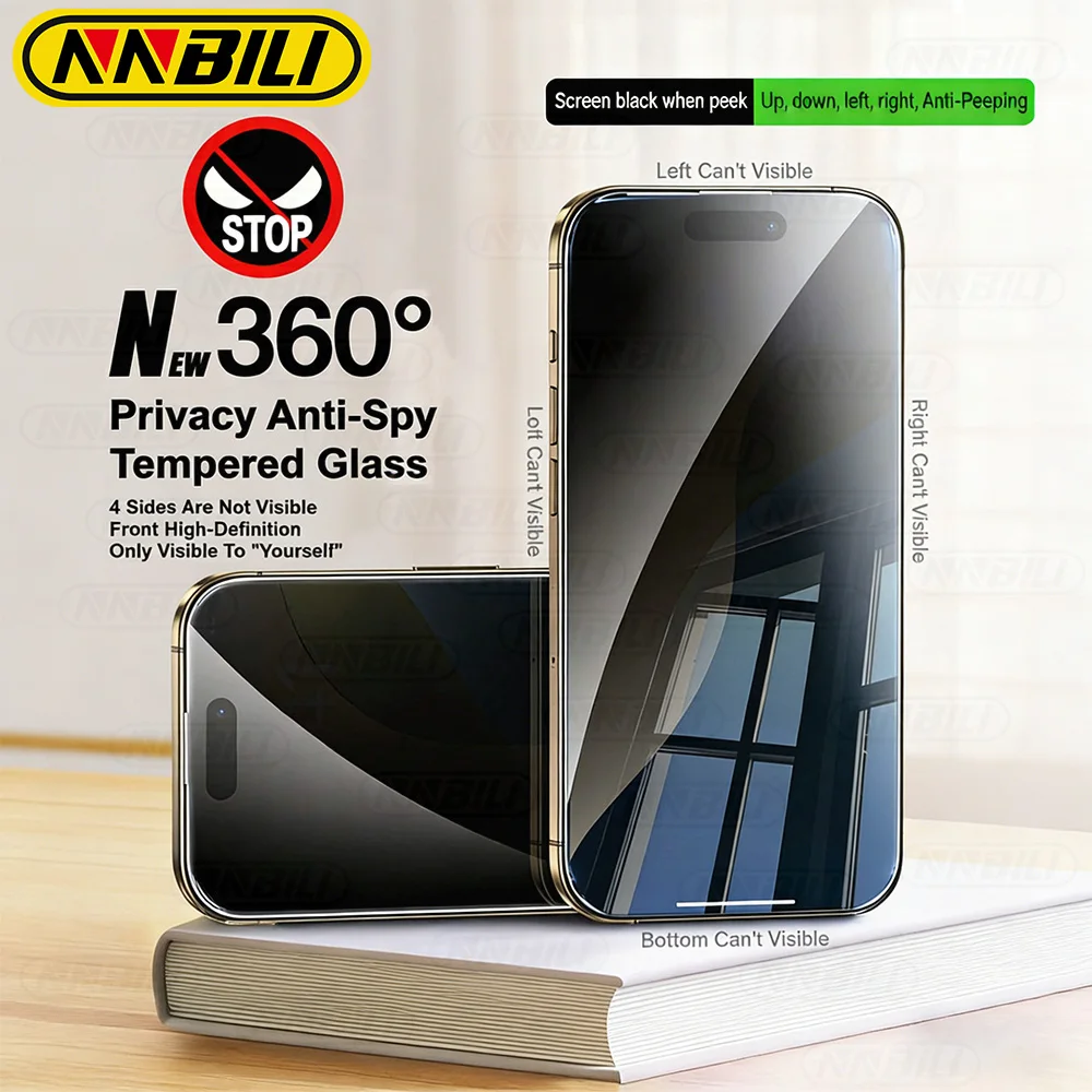 

NNBILI 1/2Pcs 360° Privacy Tempered Glass Screen Protector Completely Invisible From All Sides, For IPhone 17 Pro Max 17e Series