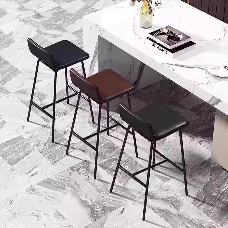 

Leather Balcony Bar Stools Ergonomic Vanity Computer Beach Bar Chairs Living Room Nordic Minimalist Chaise De Home Furniture