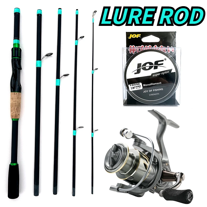 1.8/2.1m Ultralight Spinning Fishing Rod Combo 4/5Section Carbon Lure Pole and 5.2:1 Gear Ratio Reel Max Drag 8kg with Line Kits