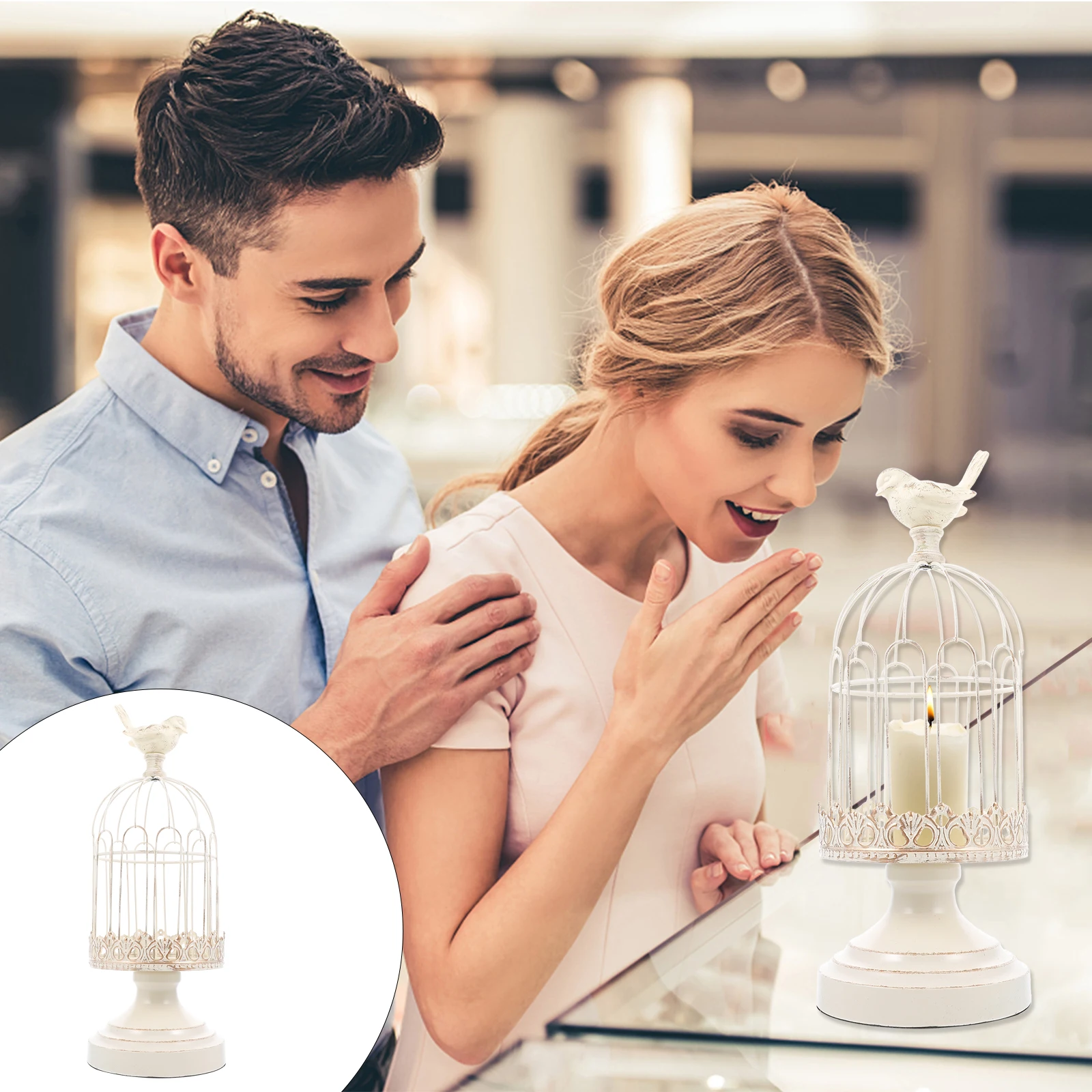 

1pc Iron Birdcage Holder Vintage Wrought Iron Candlestick For Dining Table Living Room Decor Desktop Ornament Candlelight