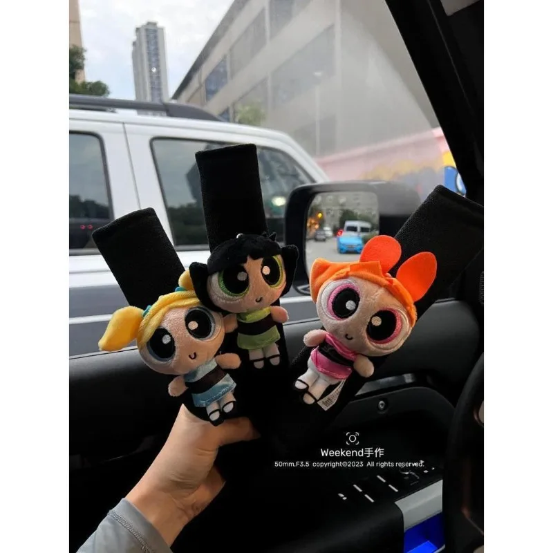 Kawaii Doll Seat Belt Plush Shoulder Cover Animation Peripheral Cartoon Powerpuff Girls Car Interior Decoration Gift Wholesale