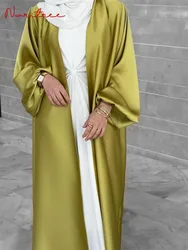 Ramadan Eid Fashion Silky Satin Muslim Abayas Robe Musulmane Abaya Cardigan Muslim Arab Worship Service Clothing Wy836