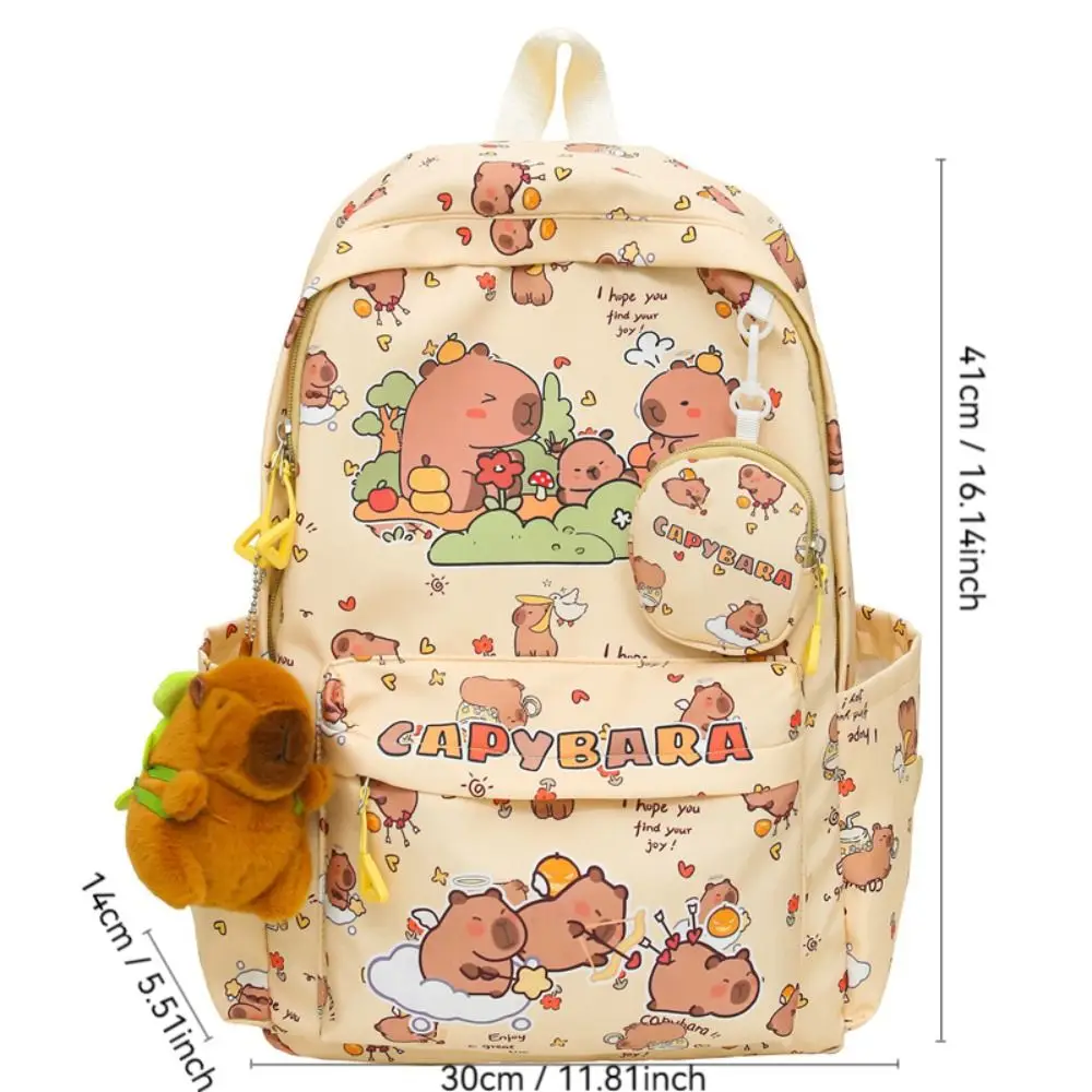 Trendy Cartoon Capybara Backpack Lightweight Water Repellent Capybara School Bag Large Capacity Students Schoolbag Girls