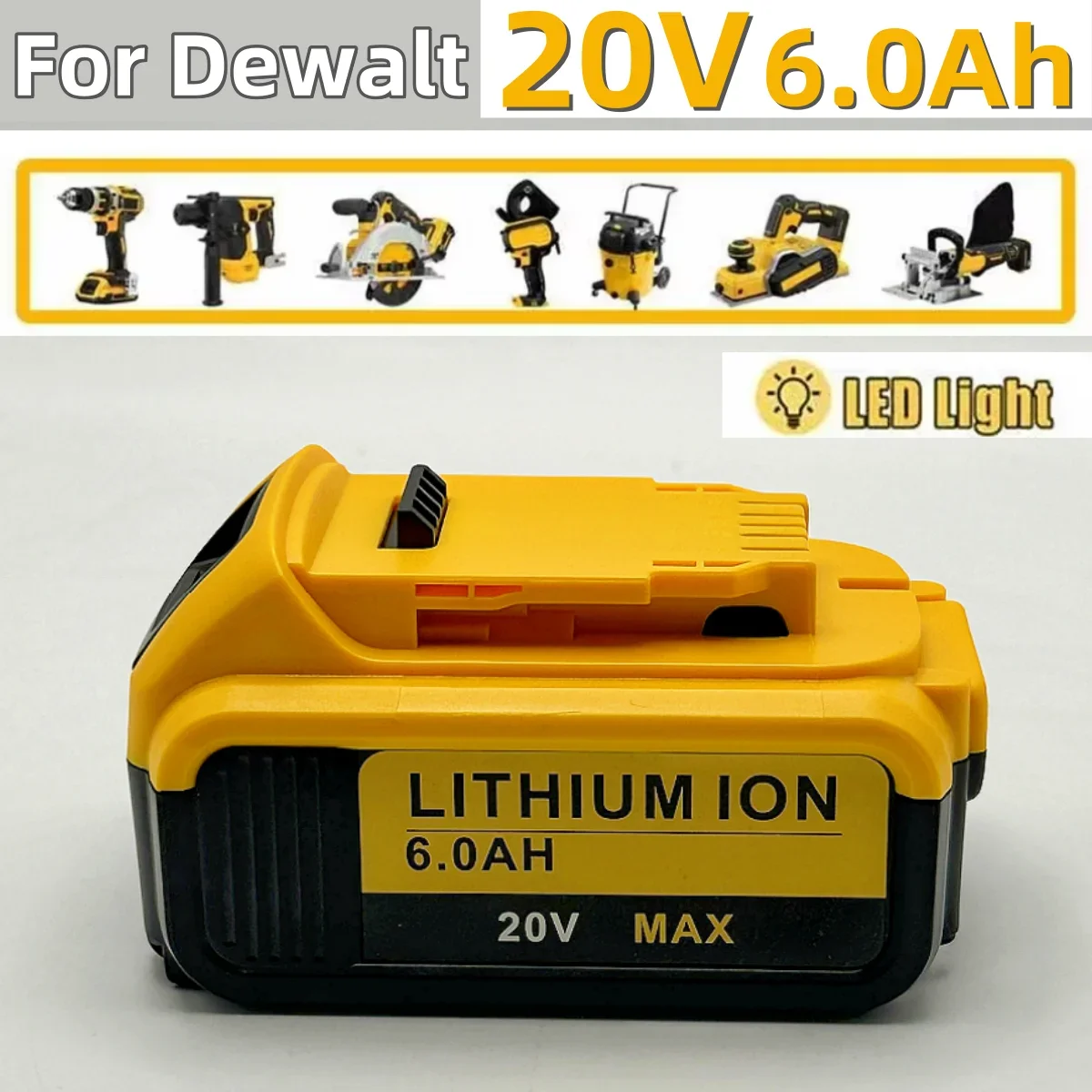 For Dewalt 20V Battery 6.0Ah DCF850 DCB200 DCB184 Lithium Battery Compatible With All DEWALT Series Of 18V/20V Power Tool