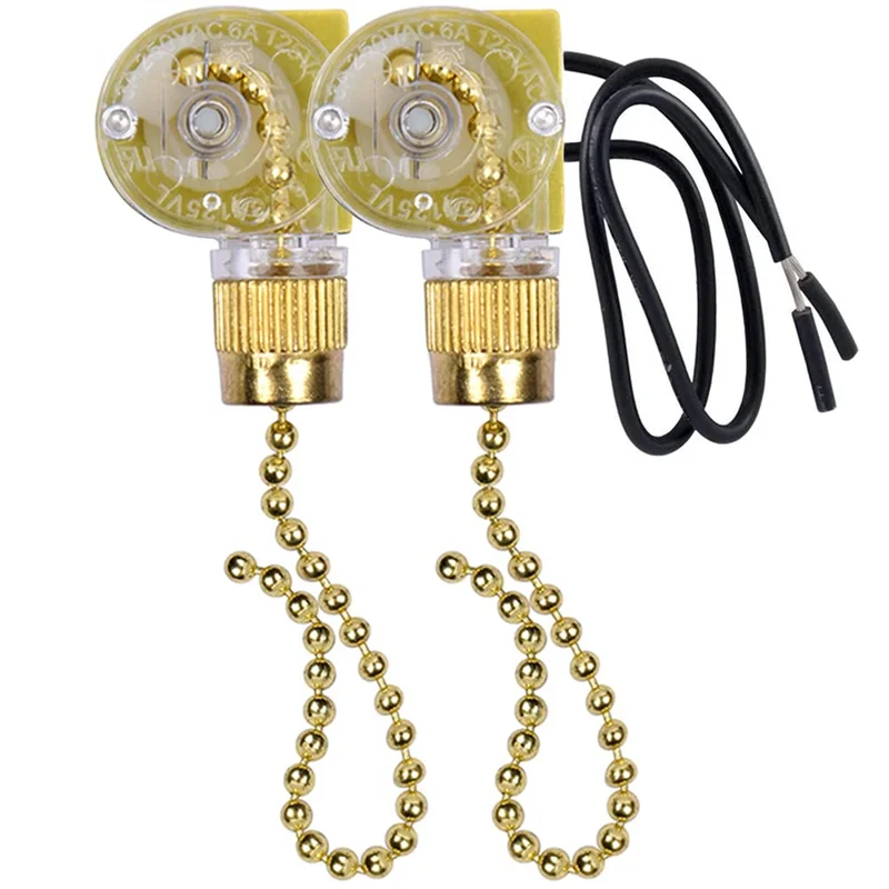 

Ceiling Fan Light Switch Zing Ear ZE-109 Two-Wire Light Switch with Pull Cords for Ceiling Light Fans Lamps 2Pcs Gold