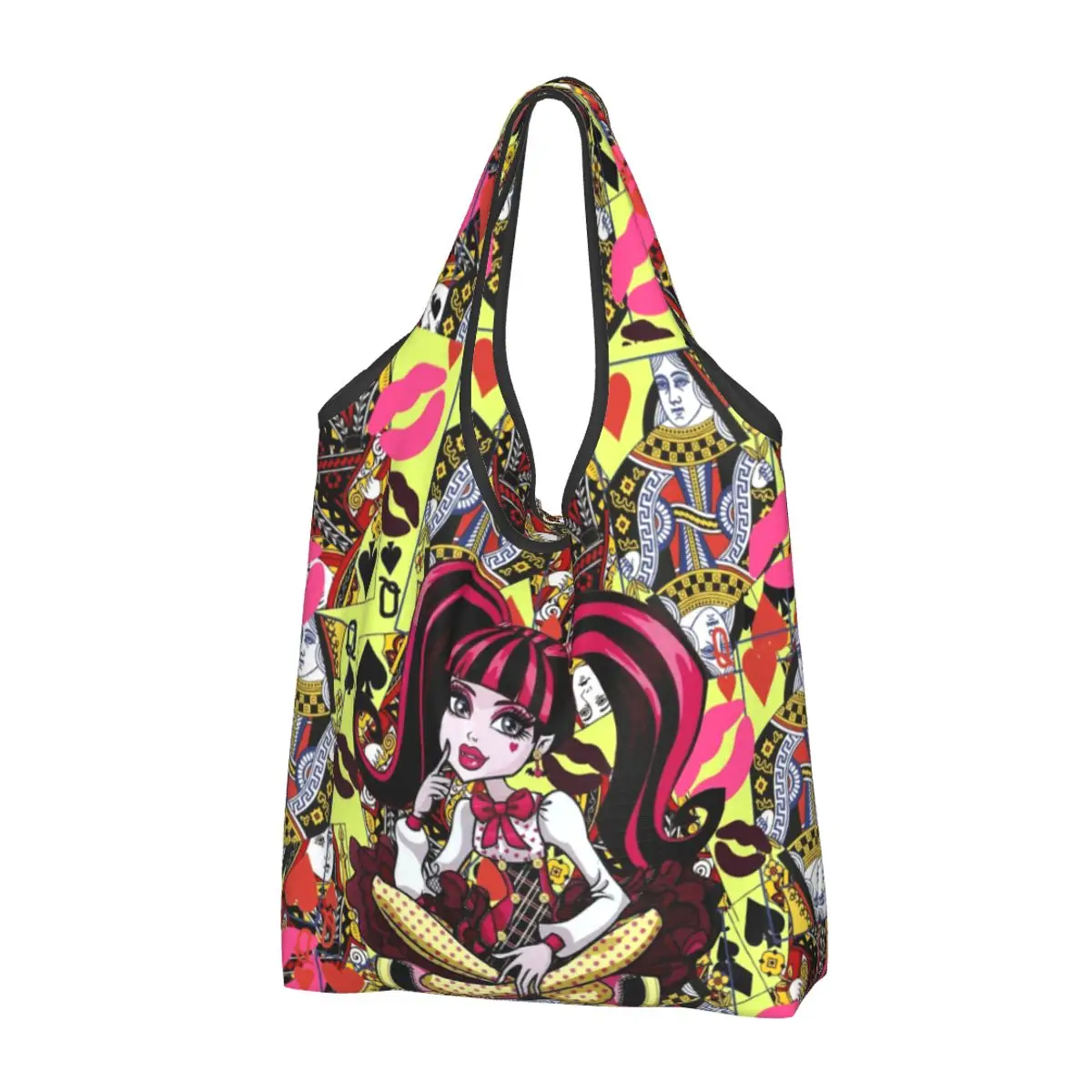 Reusable Monster High Grocery Bags Machine Washable Draculaura Cartoon Shopping Bags Large Eco Storage Bag Attached Pouch