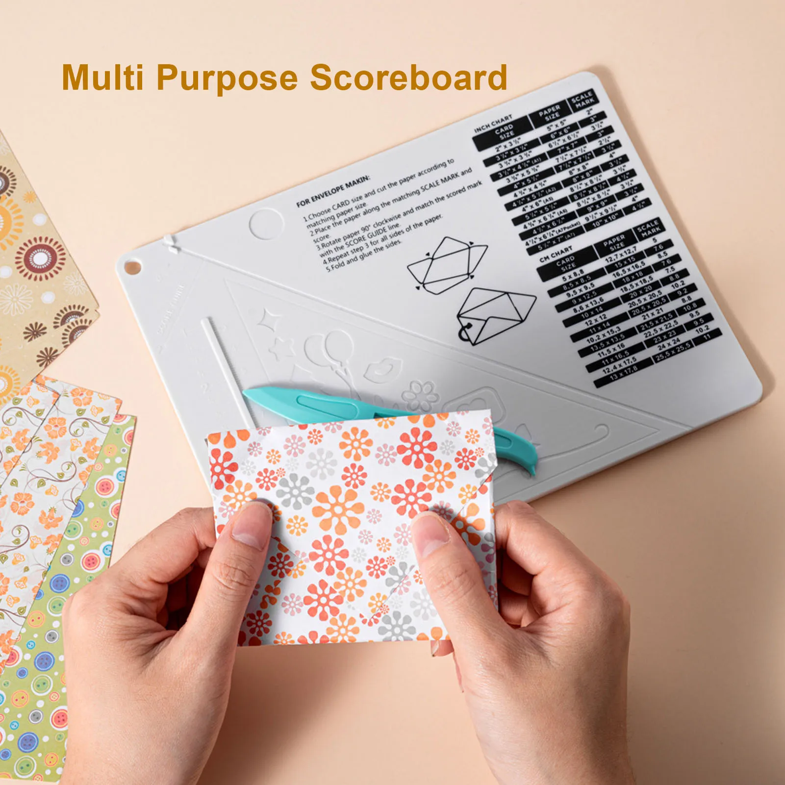Scoring Board and Creasing Tool Envelope Scoreboard Card Making Scrapbooking Embossing Crafts cm Inch Measurement