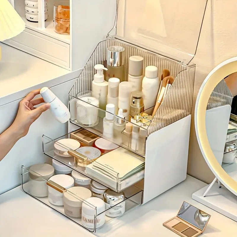 Large Capacity Makeup Organizer with 3 Drawers, Cosmetic Storage Box for Vanity Table, Clear Skincare & Perfume Display view 3