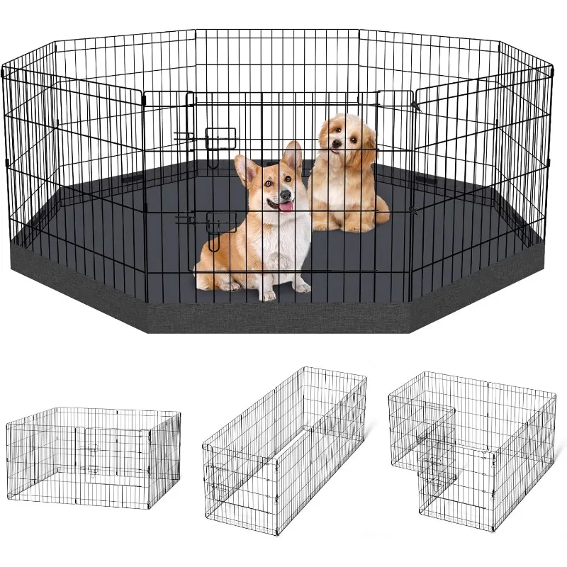 

Dog Pen Pet Playpen Dog Fence Indoor Foldable Metal Wire Exercise Puppy Play Yard Pet Enclosure Indoor Outdoor 8 Panels 24 Inch