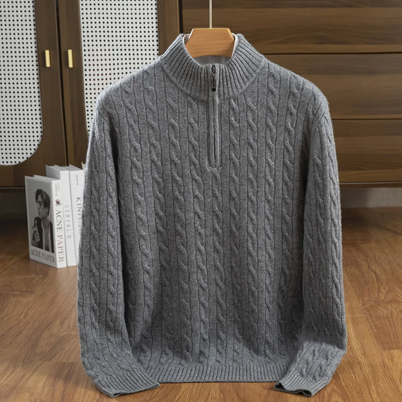 

Autumn And Winter New 100% Cashmere Sweater Seven Needle Thick Half zip Fried Dough Twists Versatile Sweater