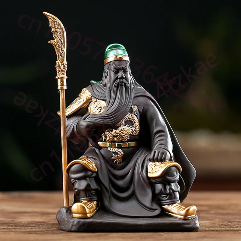 

Фигурки для чайной церемонии, Гуань Юй, Бог воинства, с красивой бородой, Вэнь У, Гуань Юньчан, держащий нож, из фиолетового песка, эксклюзивная серия