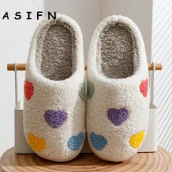 ASIFN-Pantoufles d'hiver en forme de cœur coloré pour femmes, mules floues, mignonnes, confortables, plates, amusantes, chaussures d'amour, cadeau pour filles, diapositives de chambre