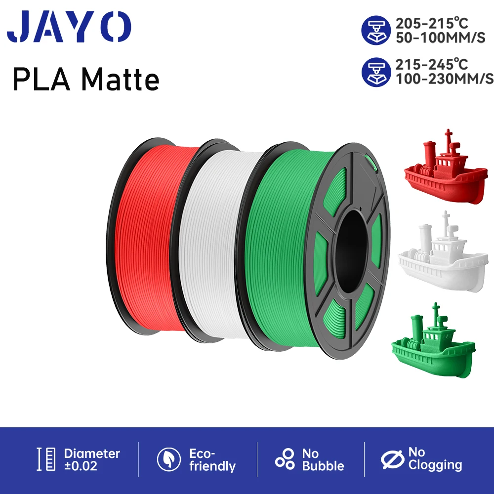 JAYO 3D Printer Filament PLA MATTE 3Rolls no bubbles smooth multiple colors 3D Filament Fit 1.75MM For FDM Printers 1.1KG