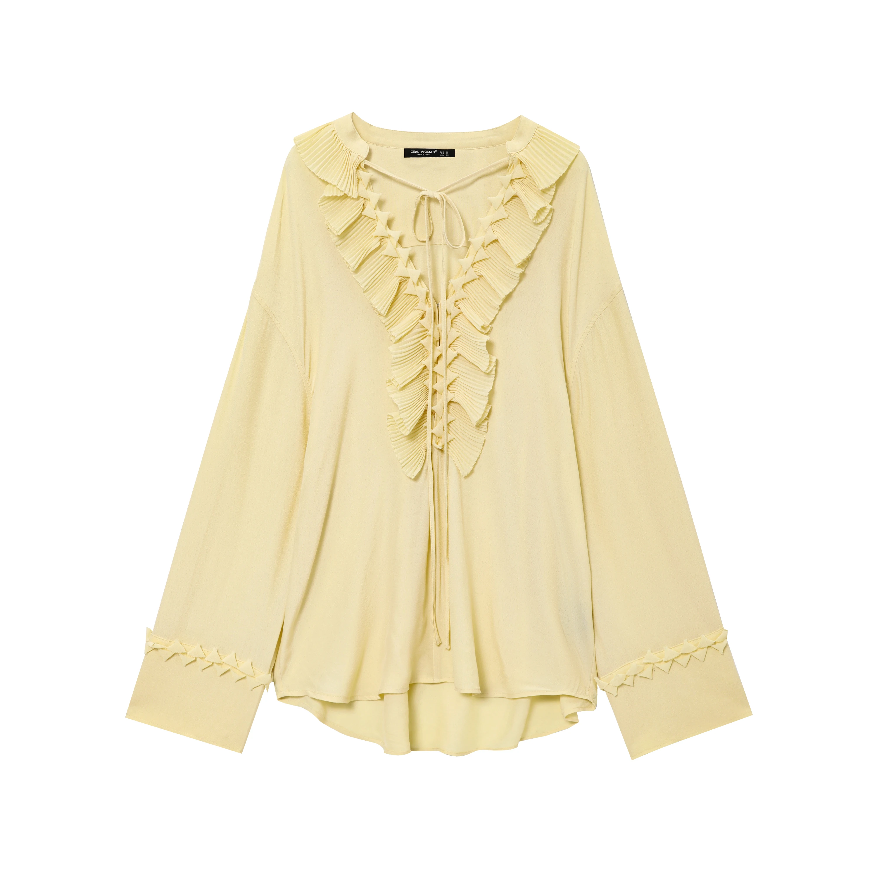 

JNLEAOG Autumn New Women's Loose Long Sve V-Ne Wave Print Chiffon Dr European Sle Polyester Fiber Deformable Regula...