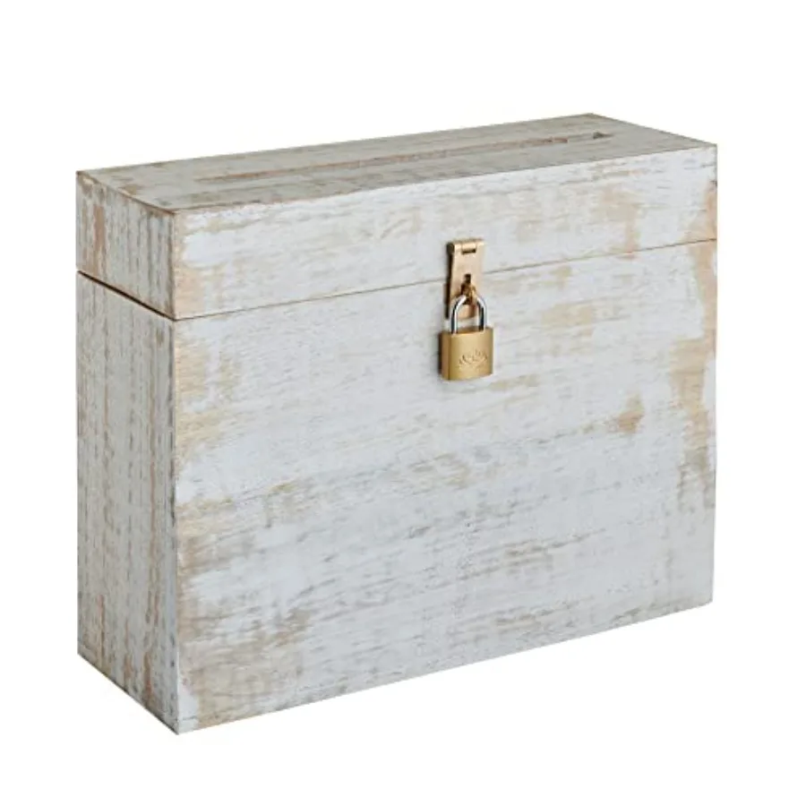 

Wedding Card Box with Card Slit and Lock 12"X10"X4.5"- Gift Wishing Well Card Box for Weddings Receptions Birthdays Graduations