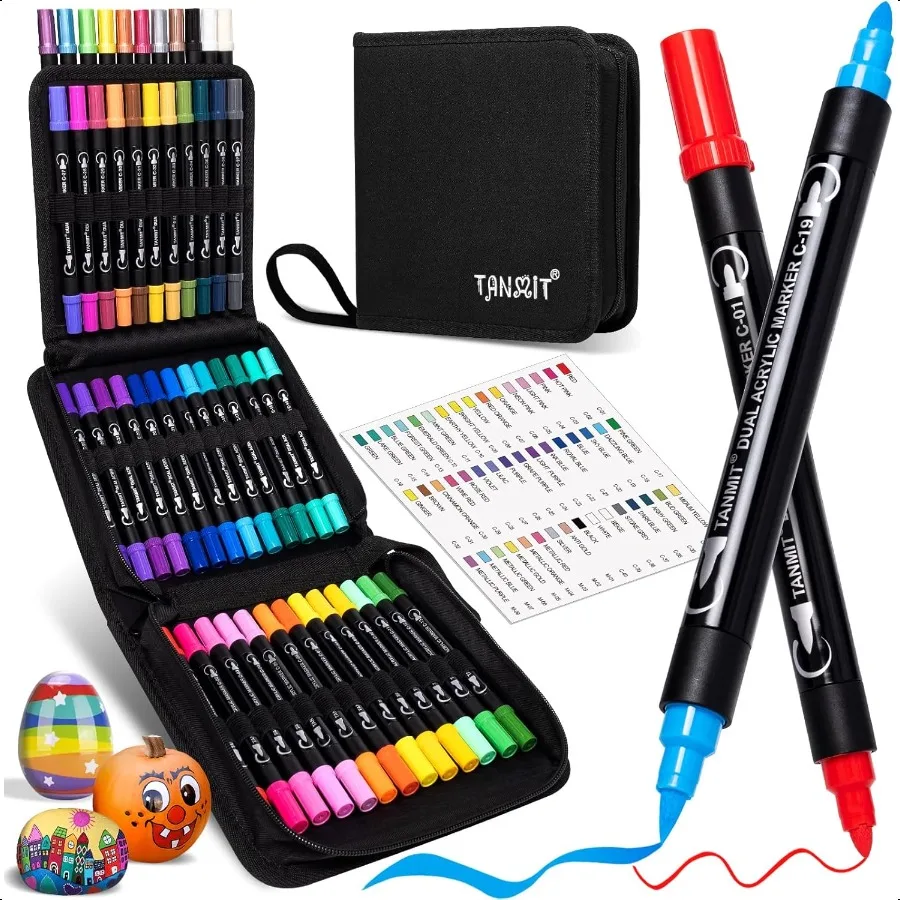 

48 Colors Acrylic Paint Pens Dual Tip Acrylic Paint Markers with Brush Tip and Fine Tip Acrylic Pens for Rock Painting Wood Can