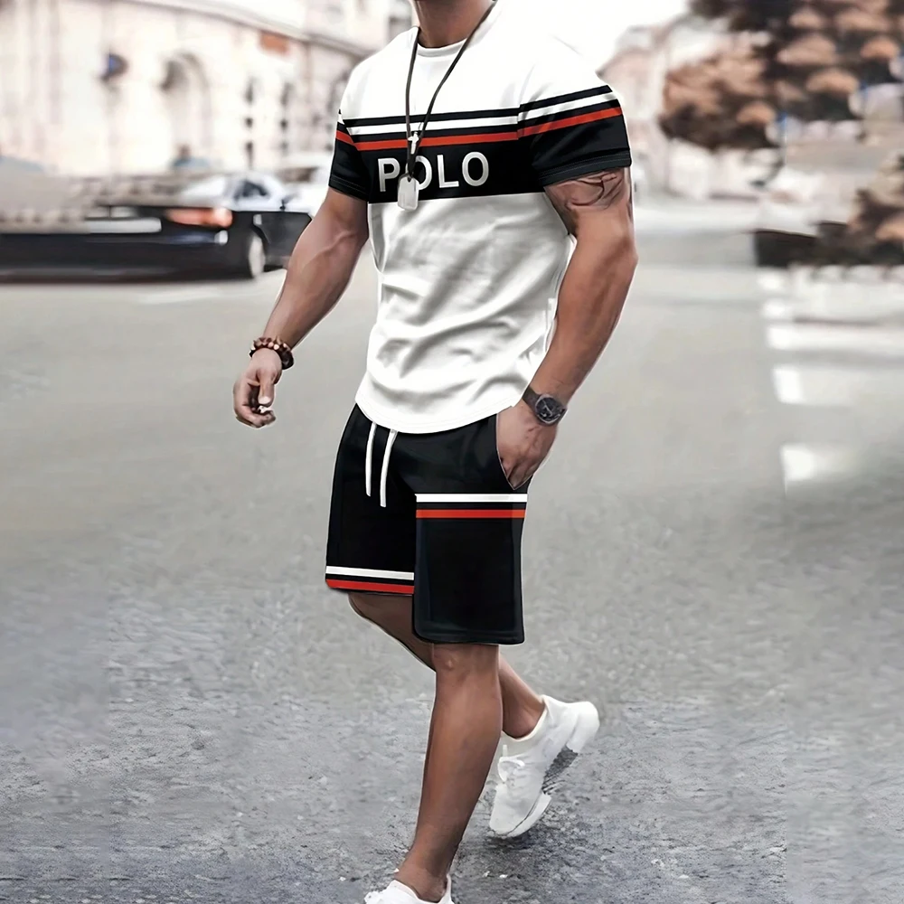 3d Black & White Printed Men\'s T-Shirt Sportswear Suit Male Clothing Men\'s Short Sleeve & Shorts Summer Beachwear 2 Piece Sets