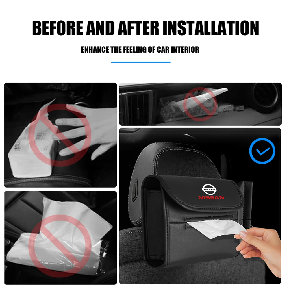 Universal Car Storage Box Back Seat Suspension Fixing Tissue Box For Nissan X-trail Qashqai Note Juke Sentra Patrol Navara Mic