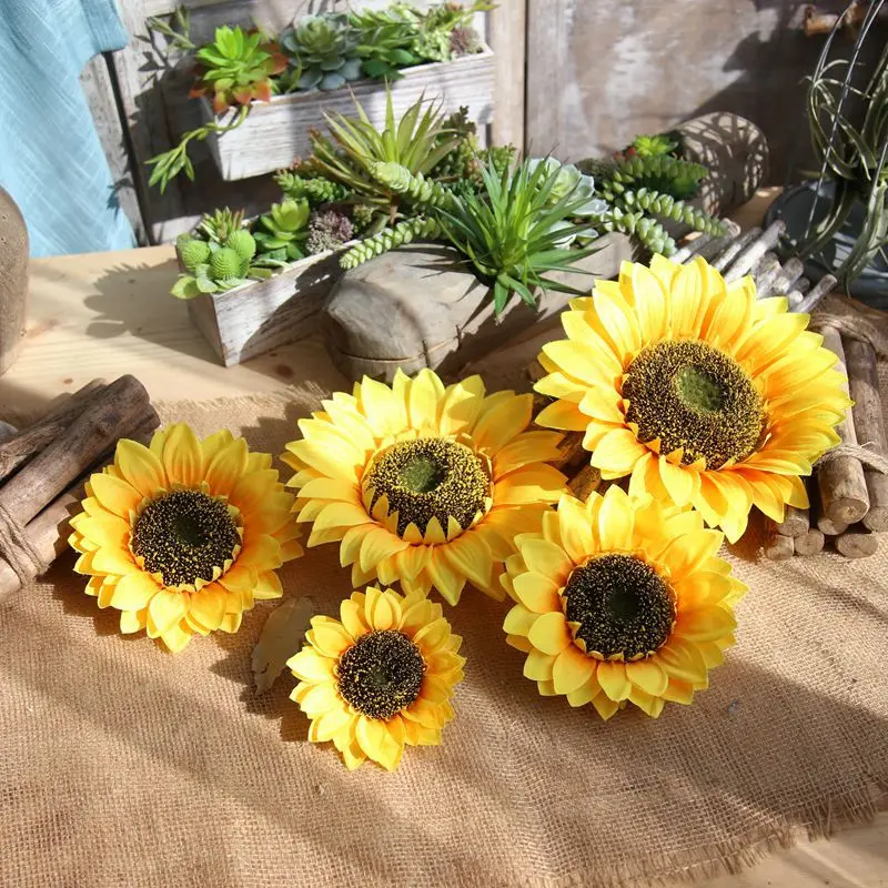 Large Silk Sunflower Artificial Flower Head For Wedding Box Decoration Headmade Scrapbooking Accessories Fake flowers