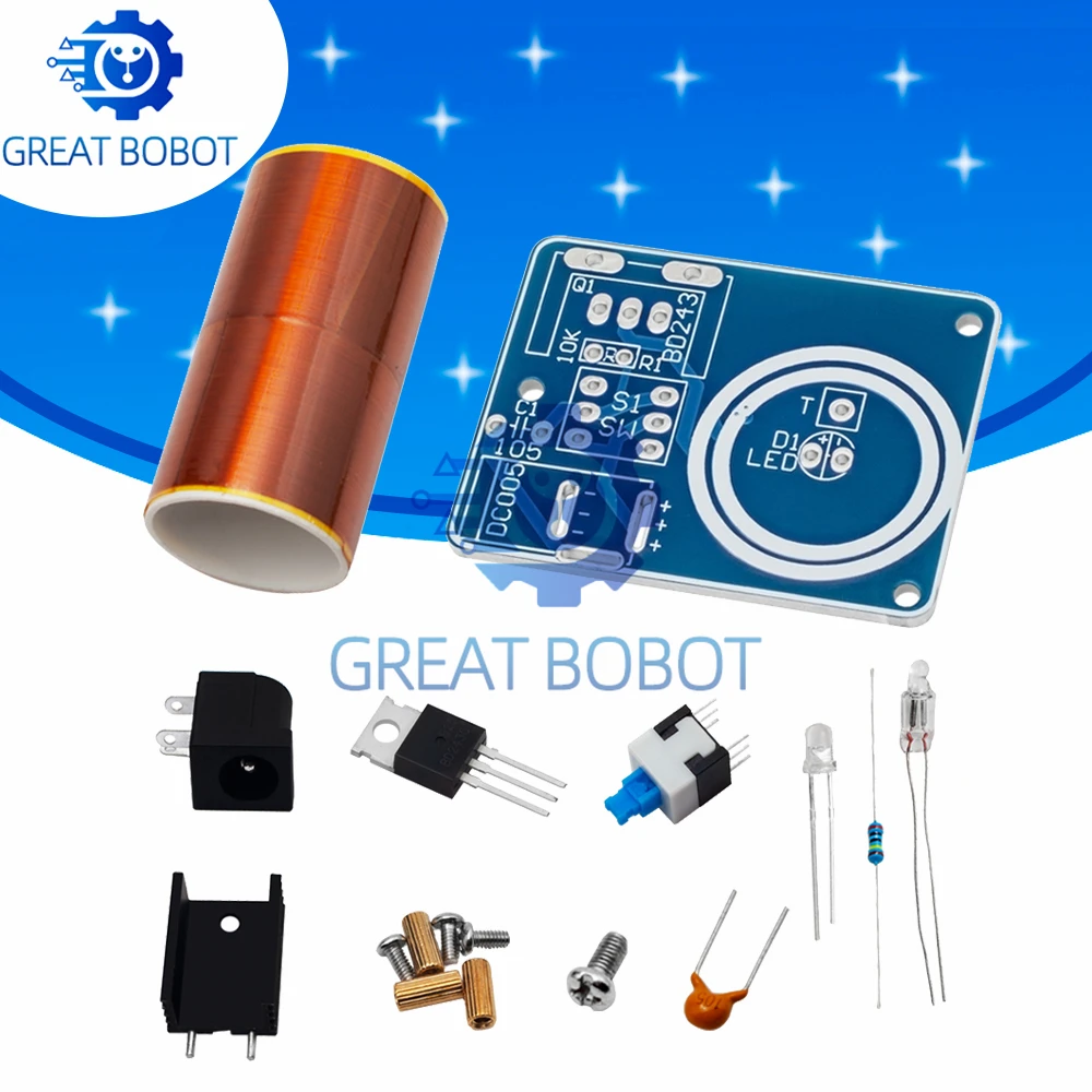 BD243C Mini-Tesla-Spulen-Kit – ideale Zauberrequisiten für Heimwerker! Entfesseln Sie Ihre Kreativität mit Technologie – verpackte Elektronikteile