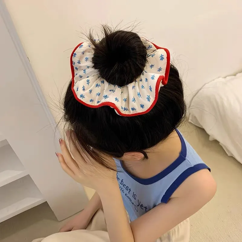 New Elegant Print Plaid Lace Edge Wide Scrunchie For Women Girls Hair Tie Cute Headband Hair Band Fashion Hair Accessories