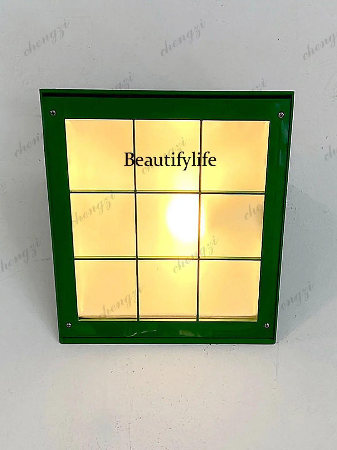 Medieval green Jiugongge oblique wall lamp retro plaid aisle corridor living room niche art atmosphere decorative wall lamp
