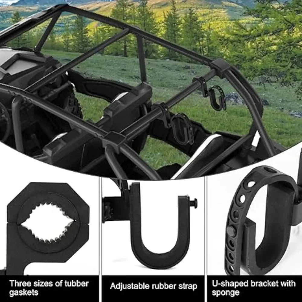 UTV Gun Rack Holder Universal ATV Gun Rack Holder Mount with Rubber Gasket Roll Bar Tool Gun Racks Fits 1.0